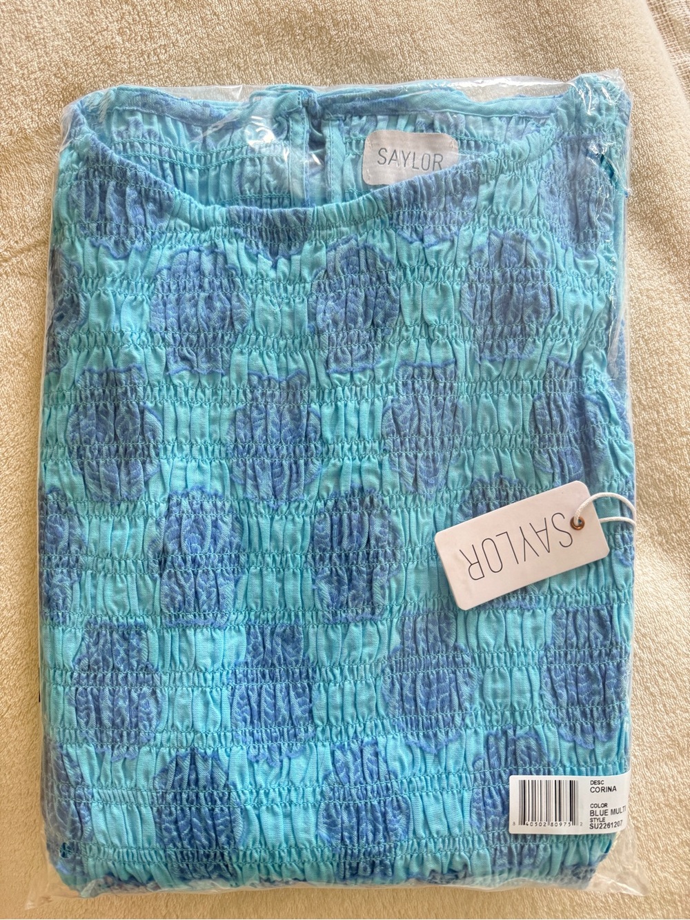 SAYLOR Corina Blue Seashell Stripe Smocked Summer Dress size M - Picture 8 of 9